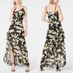 NWT INC Floral Print High-Low Maxi Dress Asymmetrical Ruffles Sundress Size 12